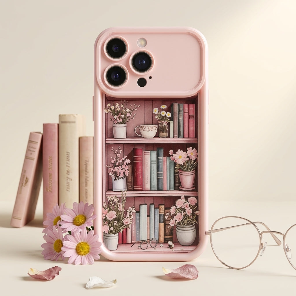 Pink Floral Bookshelf Mobile Case