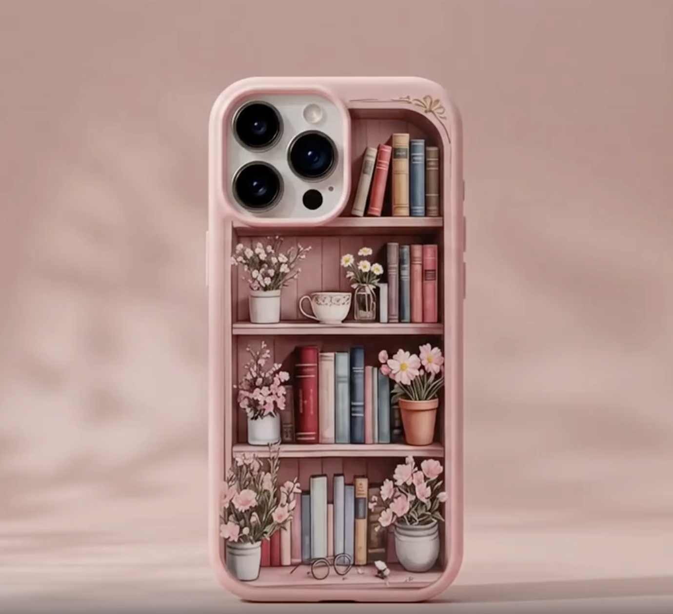 Pink Floral Bookshelf Mobile Case